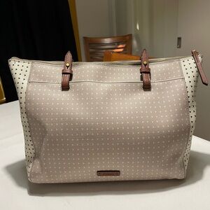 Fossil Shoulder Bag - Beige, White & Black w/ Brown Leather Details